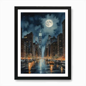 New York's Lunar Embrace Art Print