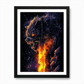 Wolf In Flames Art Print