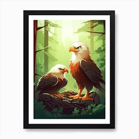 Cute Eaglets In The Forest Illustration 1watercolour Art Print