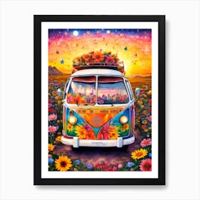 Hippie Flowers - Free Spirited Art Print By Free Spirits and Hippies Official Wall Decor Artwork Hippy Gypsy Bohemian Meditation Room Traveller Groovy Trippy Psychedelic Boho Yoga Chick Gift For Her and Him Musician Backpacker Traveller Art Print