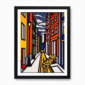 Painting Of Berlin With A Cat In The Style Of Pop Art, Illustration Style 4 Art Print