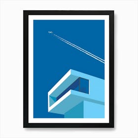 Airplane Flying Over A Building Art Print