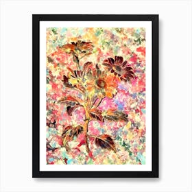 Impressionist Red Aster Flowers Botanical Painting in Blush Pink and Gold n.0023 Art Print