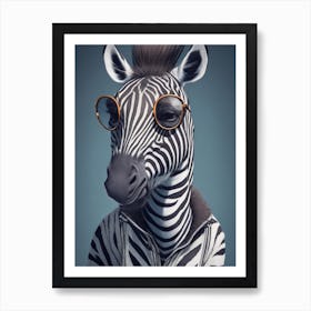 Funny Zebra Wearing Cool Jackets And Glasses Art Print