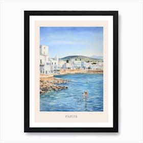 Swimming In Paros Greece 2 Watercolour Poster Art Print