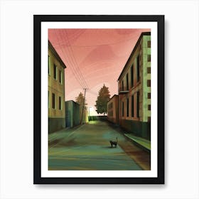 Pink and Green Street Scene Art Print