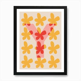 Alphabet Flower Letter Y Print - Pink, Yellow, Red Art Print