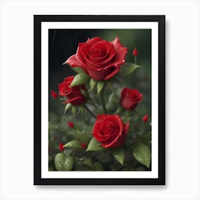 Red Roses At Rainy With Water Droplets Vertical Composition 40 Art Print