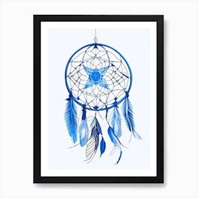 Dreamcatcher Symbol 1 Blue And White Line Drawing Art Print