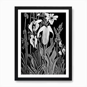 Marsh Bellflower Wildflower Linocut 2 Art Print