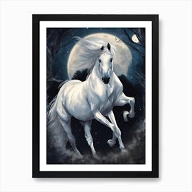 White Horse In The Moonlight 3 Art Print