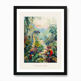 Dinosaur With Wild Birds Colourful Poster Art Print