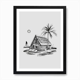 Beach House Black and White Art Print