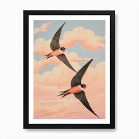Vintage Japanese Inspired Bird Print Barn Swallow 2 Art Print