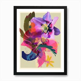 Hellebore 2 Neon Flower Collage Art Print