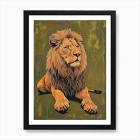 Barbary Lion Relief Illustration Male 6 Art Print