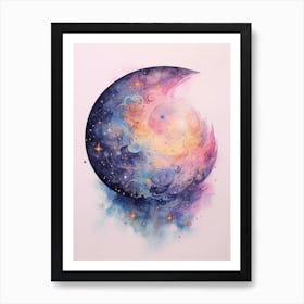 Galaxy With Moon Watercolour Celestial 4 Art Print