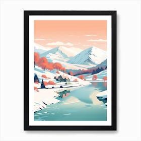 Vintage Winter Travel Illustration Lake District United Kingdom 3 Art Print