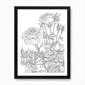 Rose Cityscape Line Drawing 1 Art Print