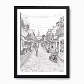 View Of  La Libertad, El Salvador Line Art Black And White 2 Art Print