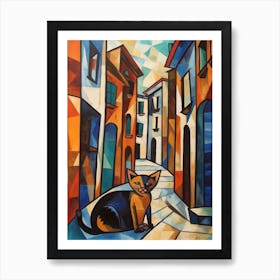 Painting Of Florence With A Cat In The Style Of Cubism, Picasso Style 1 Art Print