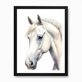 Floral White Horse Watercolor Painting (20) Art Print
