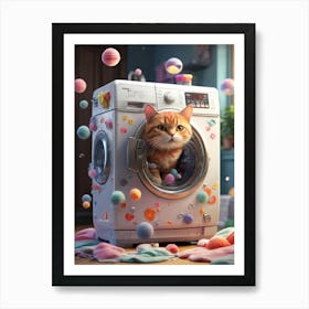 Cat In Washing Machine 16 Art Print