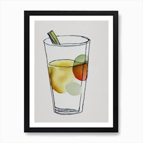 White Zinfandel Minimal Line Drawing With Watercolour Cocktail Poster Art Print