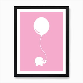 Elephant with Balloon (Pink) Art Print