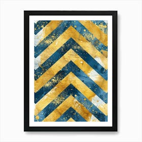 Gold And Blue Chevron Art Print