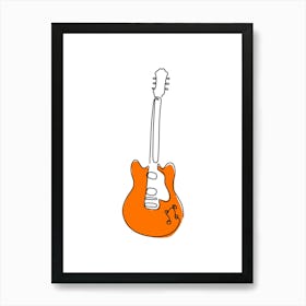 One Line Orange Electric Guitar Art Print