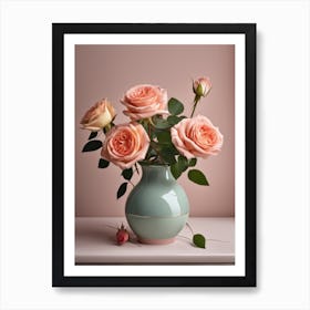 A Vase Of Pink Roses 34 Art Print