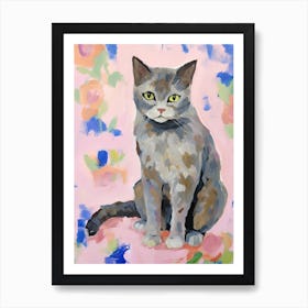 A British Shorthair, Cat Painting, Impressionist Painting 1 Art Print