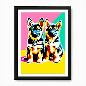 'German Shepherd Pups', This Contemporary art brings POP Art and Flat Vector Art Together, Colorful Art, Animal Art, Home Decor, Kids Room Decor, Puppy Bank - 51st Art Print