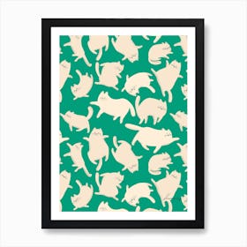 Cats Green Pattern Art Print