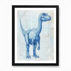 Parasaurolophus Dinosaur Blue Print Sketch 2 Art Print