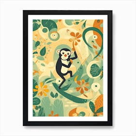 Monkey Jungle Cartoon Illustration 2 Art Print