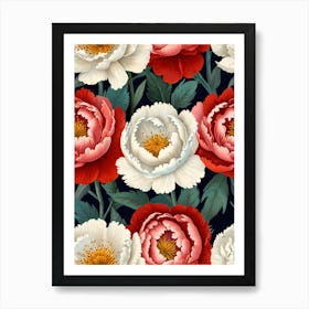 Peony Flower Seamless Pattern Art Print