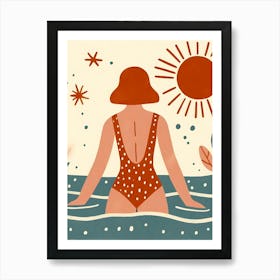 Brunette Woman In Swimsuit, Sun, and Beach - Into the water I go (redhead) Art Print