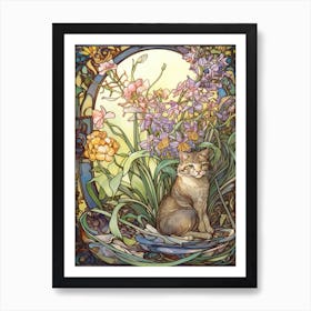 Freesia With A Cat 4 Art Nouveau Style Art Print