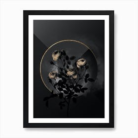 Shadowy Vintage Burgundian Rose Botanical in Black and Gold n.0013 Art Print