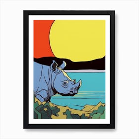 A Rhino In The River Block Colours 4 Art Print