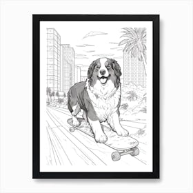 Bernese Mountain Dog Skateboarding Line Art 4 Art Print