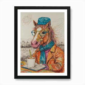 Horse With A Cup Of Coffee Art Print