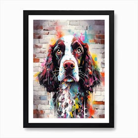 Aesthetic English Springer Spaniel Dog Puppy Brick Wall Graffiti Artwork 1 Art Print