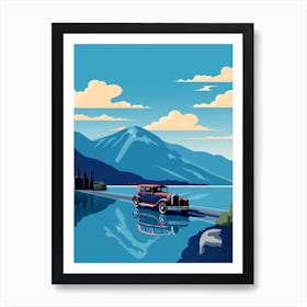 A Hammer Car In The Lake Como Italy Illustration 3 Art Print