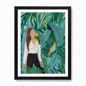 Birds Girl Forest Art Print