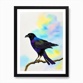 Raven Watercolour Bird Art Print