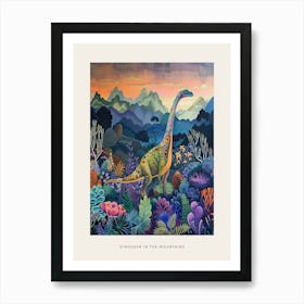 Colourful Dinosaur Pattern Drawing In The Mountains 1 Poster Art Print