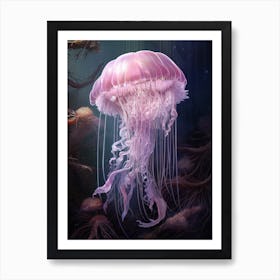 Lions Mane Jellyfish Neon Illustration 11 Art Print